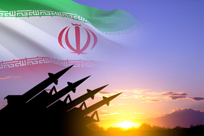 Iran flag with Missiles silhouettes