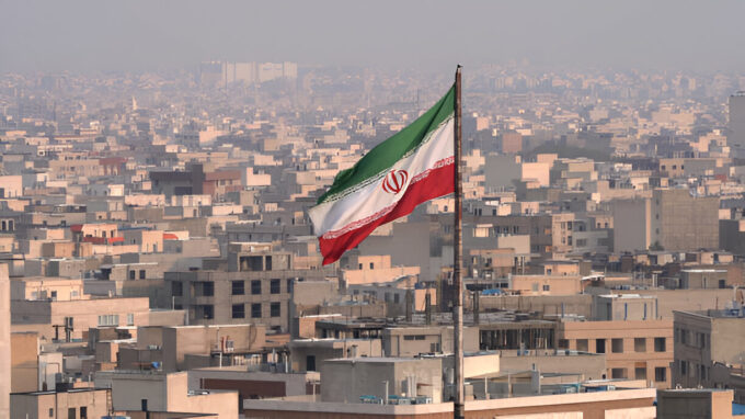 Iran's flag up in the sky
