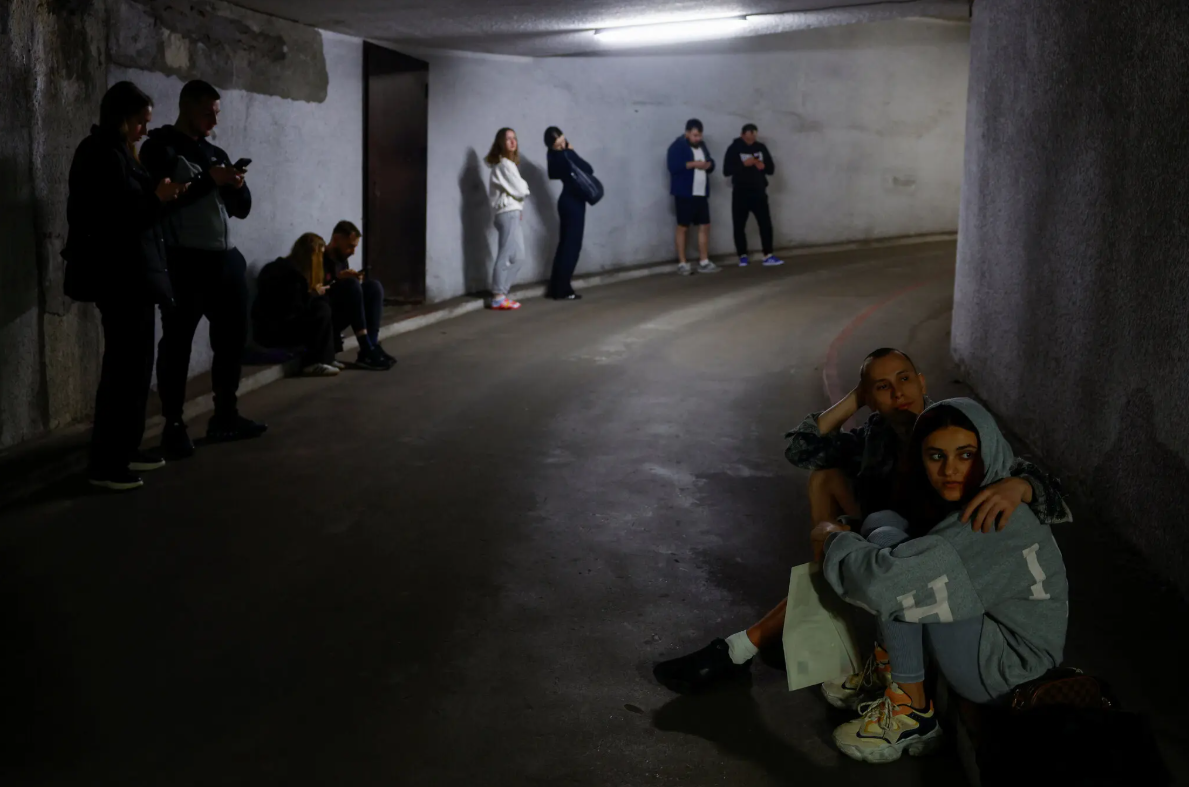 People taking shelter from Russian missile and drone strikes Beesreign Media